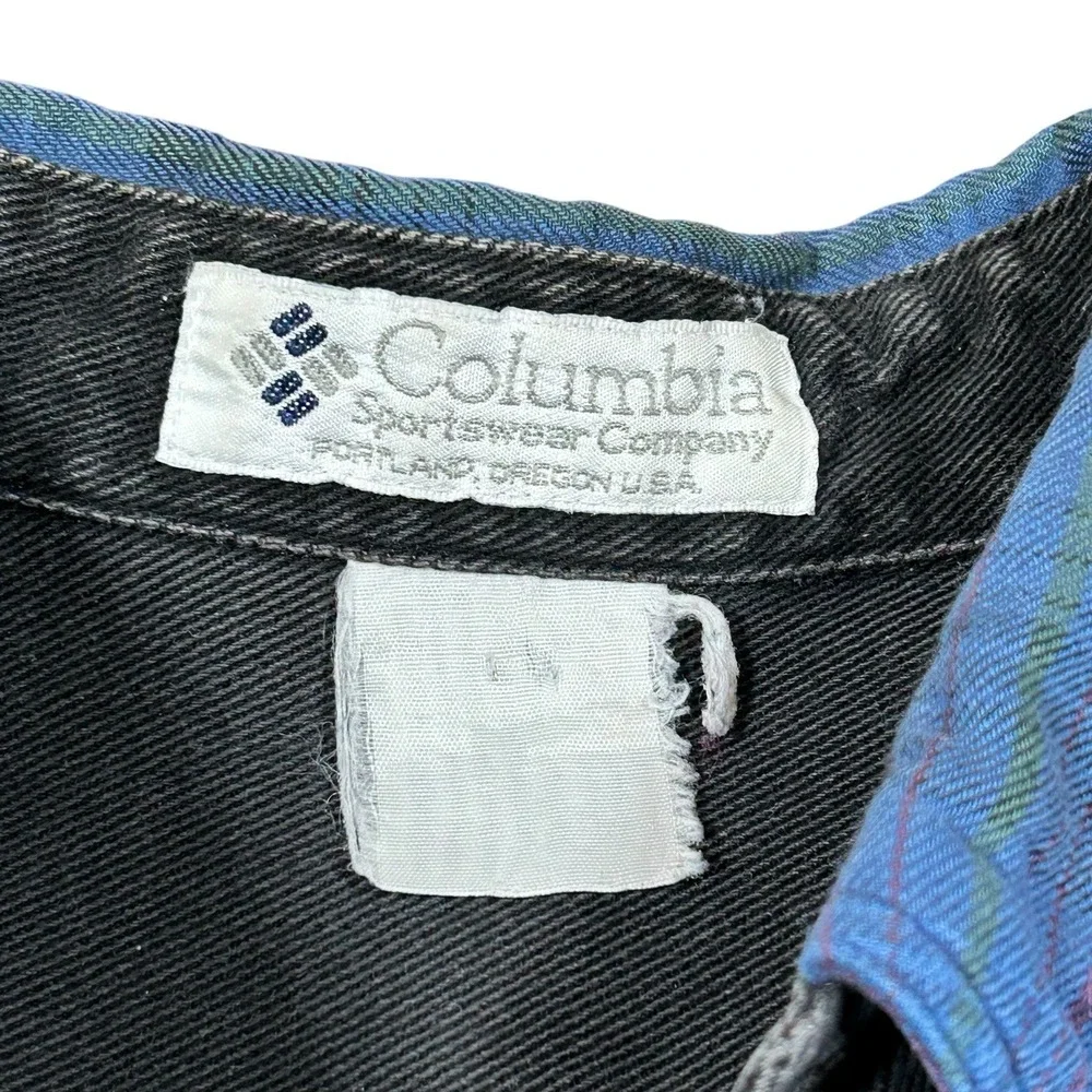 VTG 90s Columbia‎ Blue Plaid Flannel Button Down Shirt Men's L Oversized Grunge